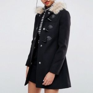 🖤 ASOS Black Faux Fur Wool Duffle Coat 🖤